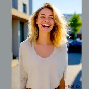 Chicos White Lace T Stylish White Top with 3/4 see thru sleeves size Large (2)